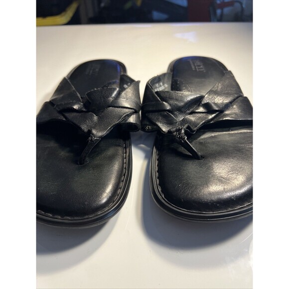 Size 10 Born Leather Sandals Flip Flop Slides  Hand Crafted Black Open Toe  EUC main image 6